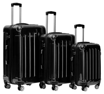 Produktbild von 3er Kofferset Hartschalen-Koffer Reisekoffer Trolley Rollkoffer Set Reisekofferset (Schwarz)