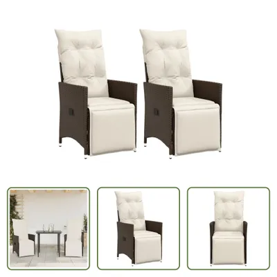 Produktbild von The Living Store Gartensessel mit Kissen 2 Stk. Verstellbar Braun Poly Rattan