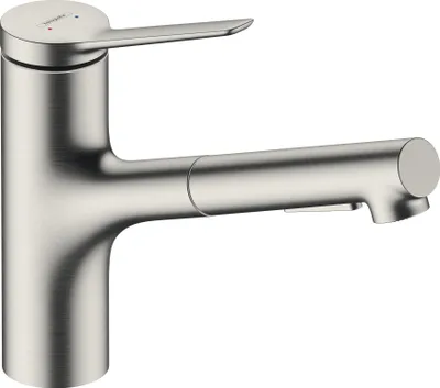 A single kitchen faucet on a white background.