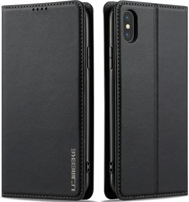 Immagine prodotto di Custodia magnetica in pelle flip per iPhone XS Max, con slot per schede e funzione stand Nero