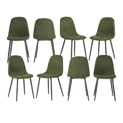 Zdjęcie produktu dla Zestaw 8 krzeseł do jadalni Meubles Cosy z miękkim, zielonym obiciem z tkaniny – wygodne krzesła w stylu skandynawskim z szarymi metalowymi nogami – CHARLTON