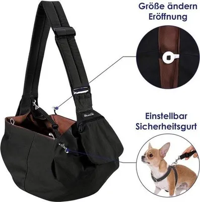 Produktbild von Hundetragetasche mit verstellbarem, gepolstertem Schultergurt und Vordertasche für Spaziergänge, Outdoor-Aktivitäten und Ausflüge (Schwarz-Wasserdicht)