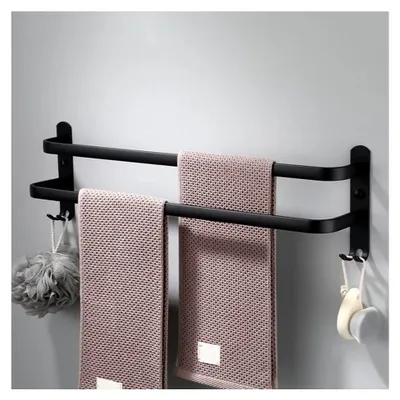Produktbild von Wand-Handtuchhalter Schwarz ohne Bohren mit 2 Haken