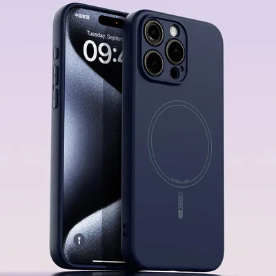 Produktbild von Magnetische Handyhülle für iPhone 14 Pro Max, MagSafe kompatible, Flüssig Silikon Stoßfest Kratzfest Hülle Dunkelblau