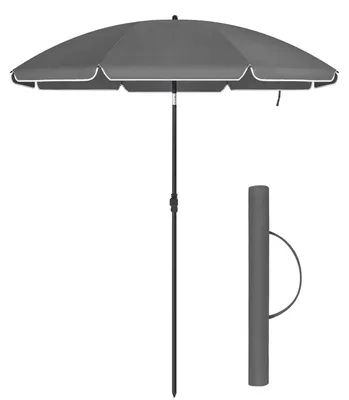 Produktbild von Sonnenschirm - Strandschirm - 160 cm Durchmesser - UPF 50+ UV-Schutz - 30° Neigbar Beidseitig - Höhenverstellbar - Mit Tragetasche - Dunkelgrau