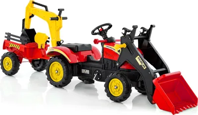 Produktbild von GOPLUS 3 in 1 Kinder Trettraktor mit 6 Rädern & Verstellbarer Grabschaufel & abnehmbarem Anhänger, Kindertraktor mit Hupe, für Kinder 3-6 Jahren (Rot)