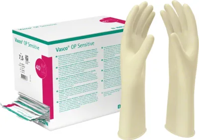 A box of medical gloves and two individual gloves are displayed.