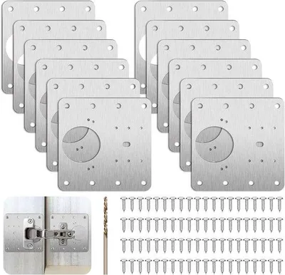 Immagine prodotto di Kit di riparazione per cerniere - Piastra di riparazione per mobili - Cerniera in acciaio - 9 cm x 9 cm - Argento
