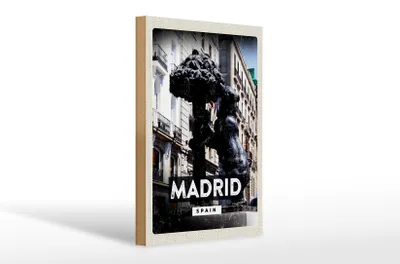 Produktbild von Holzschild Reise 20x30cm Madrid Spain Statue des Bären