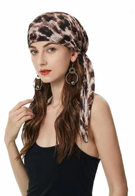 Produktbild von Damen Chemo Turban Mütze vorgebundenes Kopftuch Leopard Braun 100% Polyester
