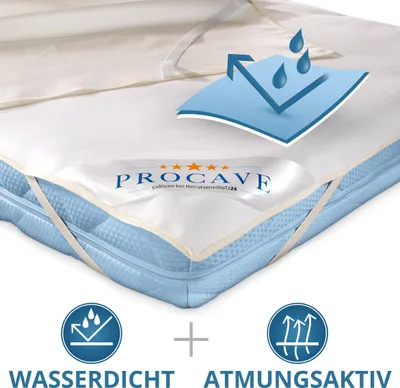 Produktbild von PROCAVE wasserundurchlässige Matratzenauflage in 180x200 cm mit 4-Eckgummis - wasserdichter Matratzenschoner