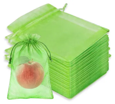 Imagen del producto de Bolsas de protección para frutas con cordón, 15 x 20 cm, 100 unidades, de organza, para jardín y frutas