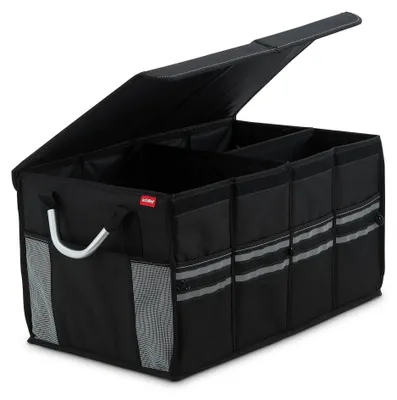 Produktbild von Kofferraum Faltbox – Premium Auto Organizer mit 3 Kammern – Leicht & stabil dank Hightech-Boards – Strapazierfähiges Outdoor-Polyester – Faltbar & stapelbar mit Deckel – Mit Klettsystem & Reflexstreifen