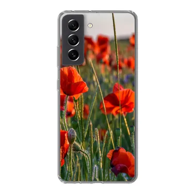 Produktbild von MuchoWow® Handyhülle Schutzhülle Hülle für Samsung Galaxy S21 FE Blumen - Mohnblumen - Natur - Rot Silikon Softcase Handy Hülle - Mobiltelefonhülle