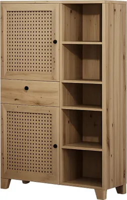 Produktbild von FURNARO Beitellschrank Clair Schrank Highboard asteiche/wiener geflecht B/H/T: 93x158x42 cm