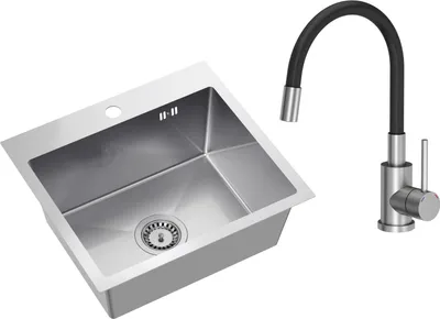 Produktbild von VBChome Edelstahlspüle mit Armatur 50 x 45 cm Gebürsteter Edelstahl Einbauspüle mit Hahnloch Edelstahl Küchenspüle Spüle Groß Becken Ablaufgarnitur Siphon Edelstahlspüle Gebürstet mit Armatur