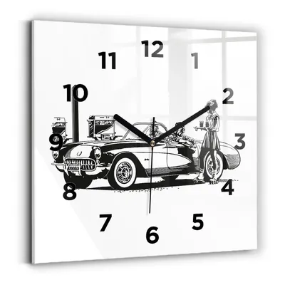 Produktbild von Wallfluent Wanduhr – Stilles Quarzuhrwerk - Uhr Dekoration Wohnzimmer Schlafzimmer Küche - Zifferblatt - schwarze Zeiger - 30x30 cm - Retro-Illustration