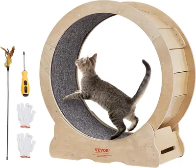Image de Carlovo Roue d'exercice pour chats - Roue d'exercice pour chats - Diamètre 65 cm - Tapis amovible - Bois