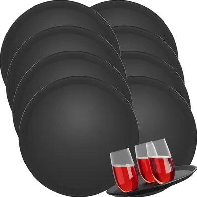 Produktbild von 8x WELLGRO Kellnertablett Schwarz Ø 35 cm – Rutschfestes Serviertablett, Antirutsch, hoher Rand, Gastronomie, Restaurant, Bar, Catering, robust