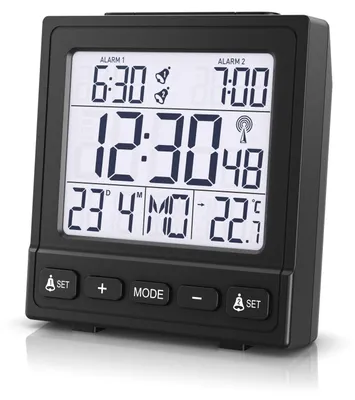 Imagen del producto de BEARWARE: Despertador digital, reloj despertador digital, con señal DCF, indicador de temperatura interior, visualización de fecha y día de la semana, retroiluminación, 2 alarmas