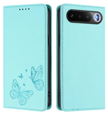 Image de Étui en cuir pour Realme 16, étui de protection type portefeuille en cuir gaufré motif papillon avec support, turquoise