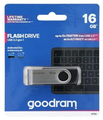 Zdjęcie produktu dla Goodram UTS3, 16 GB, USB Typu-A, 3.2 Gen 1 (3.1 Gen 1), 60 MB/s, Obrotowy, Czarny