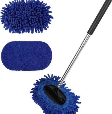 Image de Brosse de nettoyage pour voiture - Kit de nettoyage - Chiffon en microfibre - 101 cm - Rotation à 180 degrés - Bleu