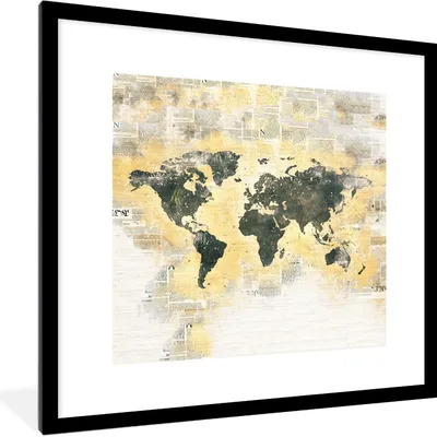 Produktbild von MuchoWow® MuchoWow® Gerahmtes Poster Weltkarte - Farben - Aquarellfarben 40x40 cm - Poster mit zchwarzem Bilderrahmen - Poster - Plakat im Rahmen