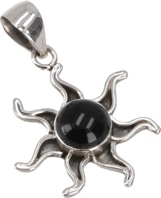 Produktbild von Ethno Silberanhänger, Mexikanischer Sonnenanhänger - Onyx, Schwarz, SterlingSilber, Anhänger & Amulette aus Silber