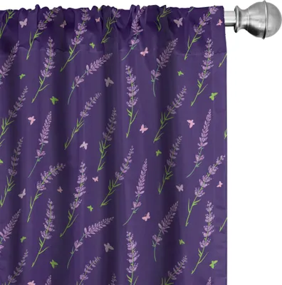 Immagine prodotto di ABAKUHAUS Tende viola scuro, tende, motivo lavanda e farfalle Primavera con fiori e fioritura, 2 pezzi 75 x 245 cm, rosa baby verde lime
