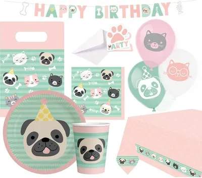 Produktbild von Katzen & Hunde Partyset 60-teilig