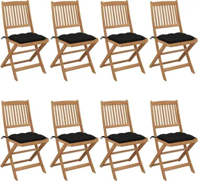Image de Chaises pliables de jardin lot de 8 avec coussins Bois d'acacia