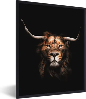 Produktbild von MuchoWow® Gerahmtes Poster Löwe - Schottischer Highlander - Hoorn 60x80 cm - Poster mit Schwarzem Bilderrahmen Wandposter Rahmen Foto Bilder - Premium - Wanddeko Wohnzimmer