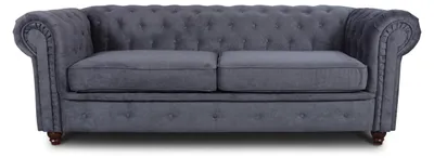 Produktbild von Sofa Chesterfield Asti 3-Sitzer, Couchgarnitur 3-er, Sofagarnitur, Couch mit Holzfüße, Polstersofa - Glamour Design (Graphit (Capri 16))