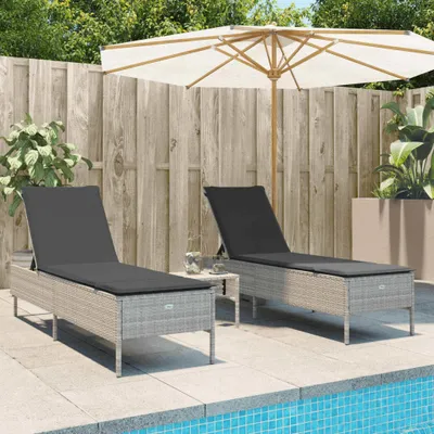 Produktbild von Maison Exclusive - 3-tlg. Sonnenliegen-Set mit Auflage Hellgrau Poly Rattan