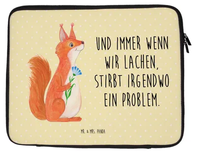 Produktbild von Mr. & Mrs. Panda Laptop Tasche Eichhörnchen Blume 27 x 36 cm - Gelb Pastell - Geschenk, Lustige Sprüche, Motivation, Hülle, Bilder, Laptophülle, Spruch Positiv, Lachen