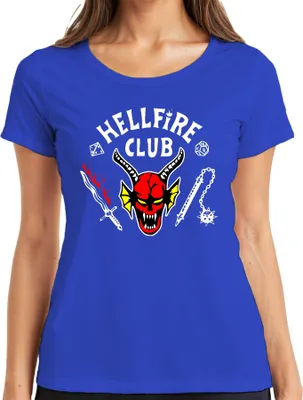 Produktbild von HELLFIRE CLUB Dämon Schädel Hörner D20 Flammenschwert Rollenspiel Damen T-Shirt, Blau, XL