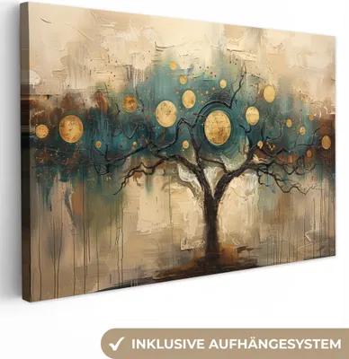 Produktbild von Leinwand Bilder 120x80 cm - Lebensbaum - Abstrakt - Braun - Gold - Industriell, Bilder, Wanddeko Wohnzimmer