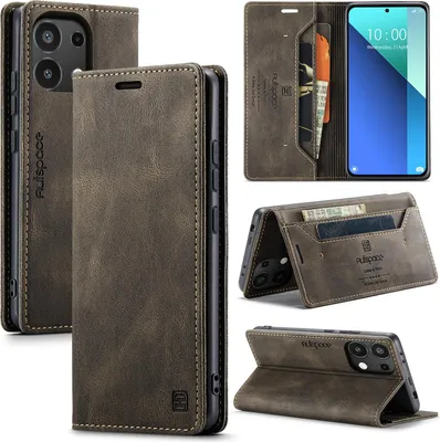 Image de Etui pour Xiaomi Redmi Note 13 4G, étui rétro en cuir PU, stand et étui de protection Bronze