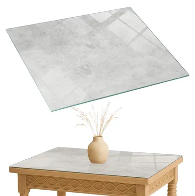 Produktbild von Glasplatte Tisch – Esstischplatte Glas – Tischplatte Glas – Glasarbeitsplatte Tisch – Glasplatte Esstisch – Pflegeleicht – Witterungsbeständig – 80x60 cm – Betonstruktur mit Kratzern