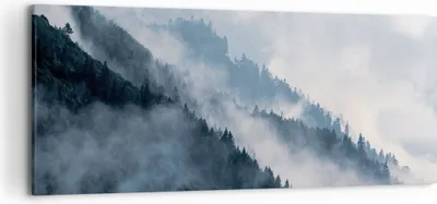 Produktbild von Bild auf Leinwand - Leinwandbild - Einteilig - Berge Nebel Bäume - 120x50cm - Wand Bild - Wanddeko - Wandbilder - Leinwanddruck - Bilder - Wanddekoration - Leinwand bilder - Wandbild - AB120x50-4429