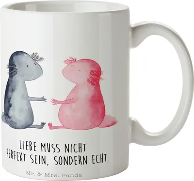 Produktbild von Mr. & Mrs. Panda Tasse Axolotl Liebe - Weiß - Geschenk, Keramiktasse, Trinkbecher, Bedruckte, Jahrestag, Kaffeebecher, Valentinstag, Pott