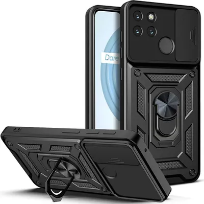 Produktbild von Realme C21Y Hülle mit Ring Ständer Halter Dia Kameraschutz TPU Bumper Silikon Schutzhülle für OPPO Realme C21Y Schwarz
