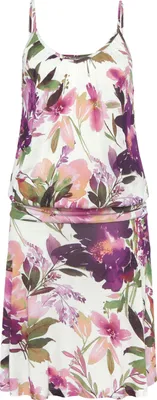 Produktbild von BEACH TIME Jerseykleid aus Viskosejersey mit verstellbaren Trägern und Blumendruck, feminin weiß bedruckt Größe 36