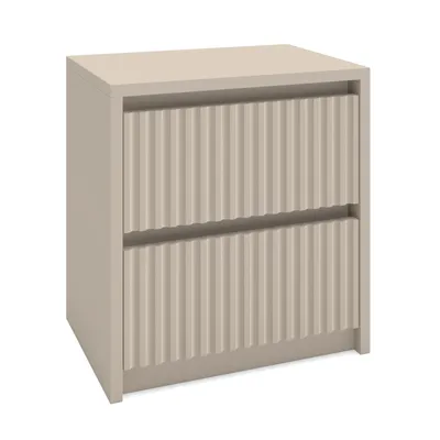 Produktbild von Nachttisch Kaschmir Beige 42x30x45 cm mit zwei Schubladen – Moderne Nachtkommode mit geriffelter Front, Glamour Stil