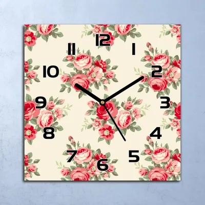Produktbild von Wanduhr Echt-Glas-Küchenuhr Rosen weiß rot grün Quarz 30x30 Deko Bilder