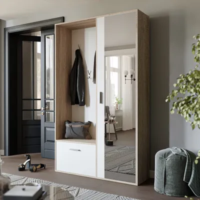 Produktbild von Garderobe mit Spiegel und Haken für den Flur MIO Garderobenständer Sonoma Weiß
