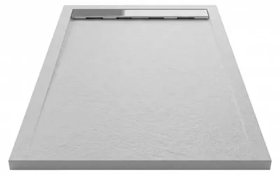 Produktbild von Mineralguss-Duschwanne extra flach RIBERA Schieferoptik GRAU 80x130cm Ablaufschutz in Chrom