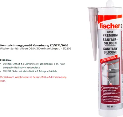 Image de Fischer Sanitärsilicon DSSA 310 ml gris sanitaire - 512209