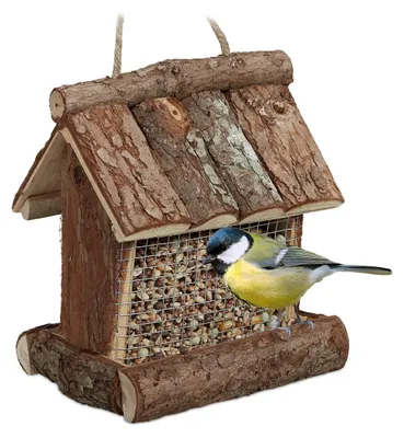 Produktbild von Vogelfutterhaus Futterhaus Vogelhaus - Hängend - Holz - 17 x 15 x 12 cm - Mit Silo - Natur